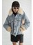 Kadın Kürk Yakalı Kot Ceket Şişme Puffer Detaylı Oversize Kışlık Denim Mont 3
