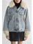 Kadın Kürk Yakalı Kot Ceket Şişme Puffer Detaylı Oversize Kışlık Denim Mont 5