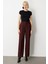Kadın Yüksek Bel Bol Paça Pantolon 5019 Bordo 2