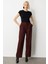 Kadın Yüksek Bel Bol Paça Pantolon 5019 Bordo 3