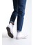 JY0423 Axe Bağcıklı Keten Kumaş Erkek Günlük Sneaker Ayakkabı Kbt - Beyaz 4