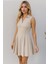 Polo Yaka Kolsuz Volanlı Elbise Bej 4