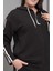 Kadın Büyük Beden Siyah, Şerit Detaylı, Kapüşonlu Eşofman Takım 65N39228 7