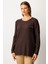 Kadın Büyük Beden Cebi Taşlı Triko Kazak 65354 Kahverengi 1