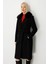 Kadın Yakası Kürklü Beli Kuşaklı Kaban 6001 Siyah 2