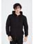 Unisex Tam Fermuarlı Kapşonlu Sweatshirt - Siyah 4