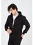 Unisex Tam Fermuarlı Kapşonlu Sweatshirt - Siyah 5