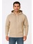 Erkek Üç Iplik Kapüşonlu Tam Fermuarlı Kanguru Çepli Sweatshirt Hoodie - Bej 1