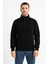 Erkek Dik Yaka Sweatshirt Dik Yaka Yarım Fermuarlı 3 Iplik Şardonlu Pamuk Kumaş - Siyah 2