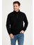 Erkek Dik Yaka Sweatshirt Dik Yaka Yarım Fermuarlı 3 Iplik Şardonlu Pamuk Kumaş - Siyah 3