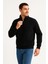 Erkek Dik Yaka Sweatshirt Dik Yaka Yarım Fermuarlı 3 Iplik Şardonlu Pamuk Kumaş - Siyah 5