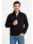 Erkek Dik Yaka Sweatshirt Dik Yaka Yarım Fermuarlı 3 Iplik Şardonlu Pamuk Kumaş - Siyah 7
