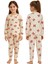 Ekru Renk Kırmızı Fiyonk Baskılı Kız Çocuk Pijama Takımı 5