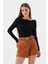 Kemerli Süet Şort Etek Taba 2