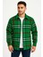Erkek Ekose Desenli Düğmeli Polar Yakalı Uzun Kollu Gömlek Oversize Rahat Kalıp - Yeşil -Vlmr 1