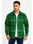 Erkek Ekose Desenli Düğmeli Polar Yakalı Uzun Kollu Gömlek Oversize Rahat Kalıp - Yeşil 1