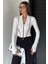 Kadın Şerit Detaylı Ön Fermuarlı Likralı Crop Top Bluz P-00018736 2