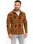 Erkek Yarım Fermuarlı Desenli Polar Sweat Tribal Etnik Desen Yakalı, Uzun Kollu, Oversize Rahat Kalıp, - Kahverengi 1