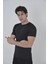 Erkek Omuz Fileli Slim Fit T-Shirt - Siyah 1