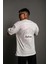 Erkek Bisiklet Yakalı Sırt Baskılı Oversize T-Shirt - Beyaz 1