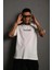Erkek Bisiklet Yakalı Sırt Baskılı Oversize T-Shirt - Beyaz 2