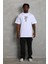 Unisex Oversize Baskılı Bisiklet Yaka T-Shirt - Beyaz 3