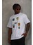 Unisex Oversize Baskılı Bisiklet Yaka T-Shirt - Beyaz 1