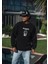 Kışlık Bisiklet Yaka Baskılı Sweatshirt - Siyah 2