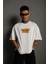 Unisex Bisiklet Yaka Baskılı Oversize T-Shirt - Beyaz 1