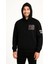 Erkek Kapşonlu Sweatshirt – Üç Iplik Şardonlu Kumaş, Oversize Fit, Ön & Arka Baskılı, Kanguru Cepli, Kışlık Rahat Hoodie - Siyah 2