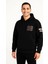 Erkek Kapşonlu Sweatshirt – Üç Iplik Şardonlu Kumaş, Oversize Fit, Ön & Arka Baskılı, Kanguru Cepli, Kışlık Rahat Hoodie - Siyah 6