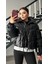 Siyah Bel Büzgülü Parlak Şişme Mont 4