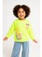 Kız Çocuk Sweatshirt Fosforlu Yeşil Uzun Kollu Yazı ve Çiçek Desenli Çocuk Sweat 1