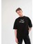 Unisex Bisiklet Yaka Baskılı Oversize T-Shirt - Siyah 1