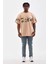 Unisex Bisiklet Yaka Baskılı Oversize T-Shirt - Bej 7