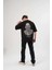 Unisex Bisiklet Yaka Baskılı Oversize T-Shirt - Siyah 2