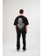 Unisex Bisiklet Yaka Baskılı Oversize T-Shirt - Siyah 3
