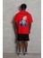 Unisex Oversize Baskılı Bisiklet Yaka T-Shirt - Kırmızı 4