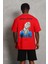 Unisex Oversize Baskılı Bisiklet Yaka T-Shirt - Kırmızı 5