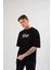Unisex Bisiklet Yaka Baskılı Oversize T-Shirt - Siyah 2