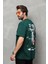 Unisex Bisiklet Yaka Baskılı Oversize T-Shirt - Yeşil 7