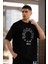 Unisex Bisiklet Yaka Baskılı Oversize T-Shirt - Siyah 1