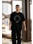 Unisex Bisiklet Yaka Baskılı Oversize T-Shirt - Siyah 3
