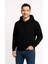 Erkek Üç Iplik Kapüşonlu Kanguru Cepli Sweatshirt Hoodie - Siyah 5