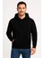 Erkek Üç Iplik Kapüşonlu Kanguru Cepli Sweatshirt Hoodie - Siyah 6