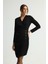 V Yaka Drapeli Önü Düğmeli Elbise Siyah 124L9680000 4
