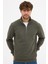 Erkek Haki Standart Fit Normal Kesim Pamuklu Yarım Fermuarlı Dik Yaka Pamuklu Sweatshirt 1