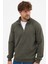 Erkek Haki Standart Fit Normal Kesim Pamuklu Yarım Fermuarlı Dik Yaka Pamuklu Sweatshirt 2