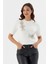 Işlemeli Kısa Kol Triko Bluz Ekru 1