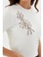 Işlemeli Kısa Kol Triko Bluz Ekru 2